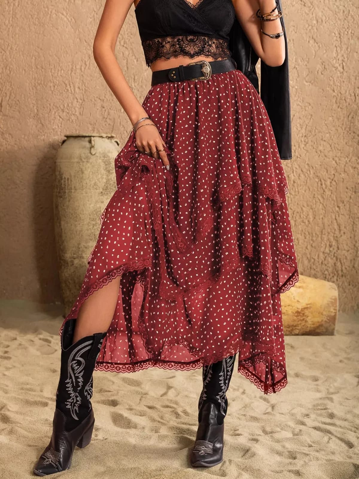 Lace Detail Layered Skirt