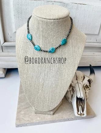 Western Stone Choker Navajo Style Pearl Pendant Necklace Boho ranch shop