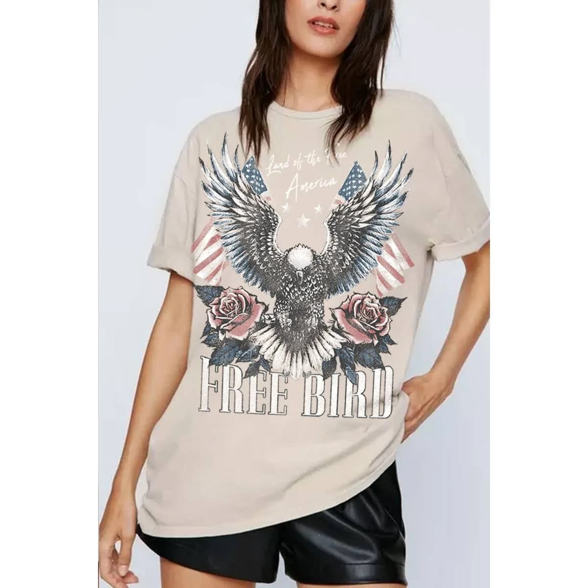 FREE BIRD AMERICA OVERSIZED MINERAL GRAPHIC TEE