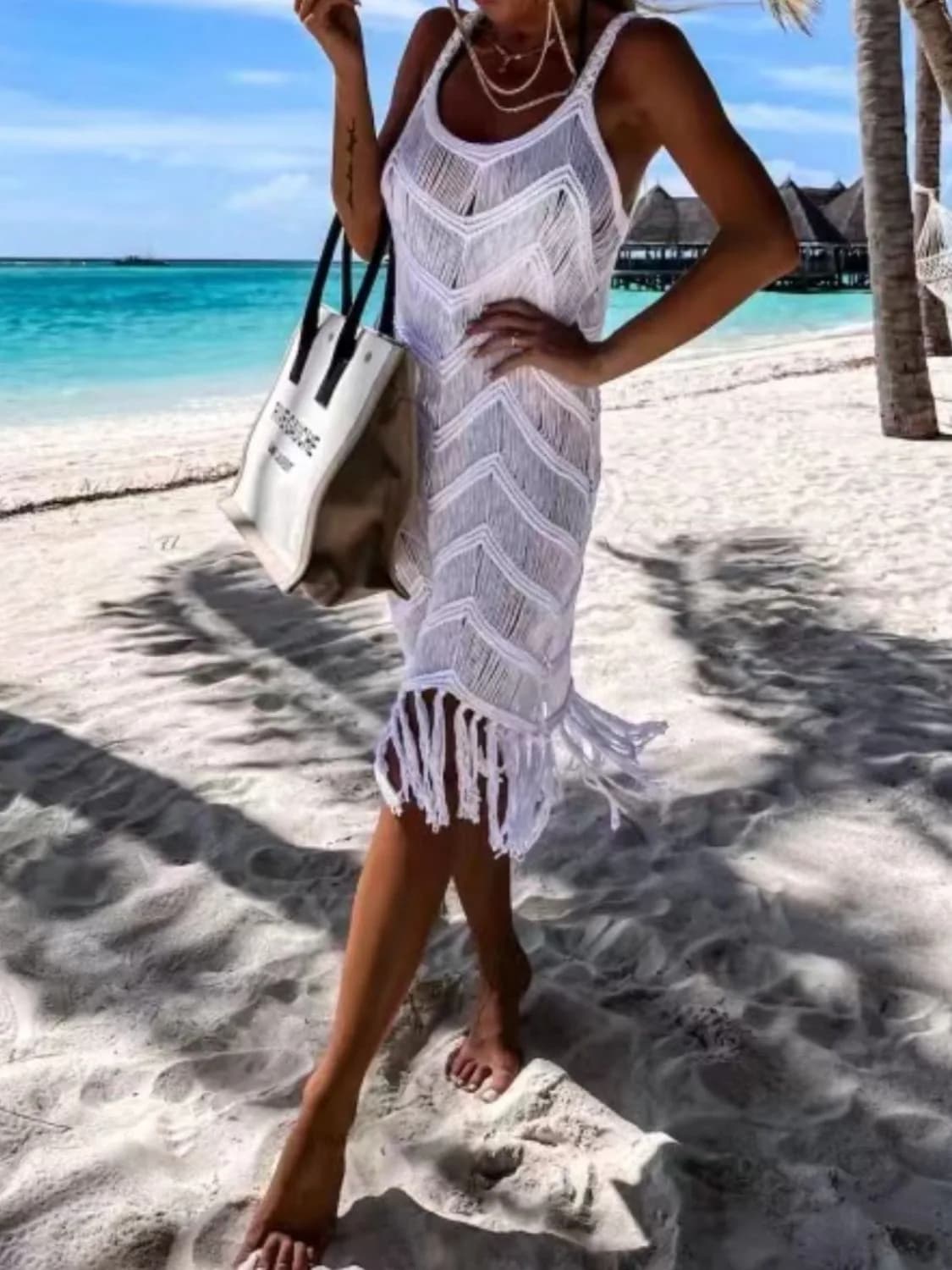Fringe Scoop Neck Cover Up Multiple Colors