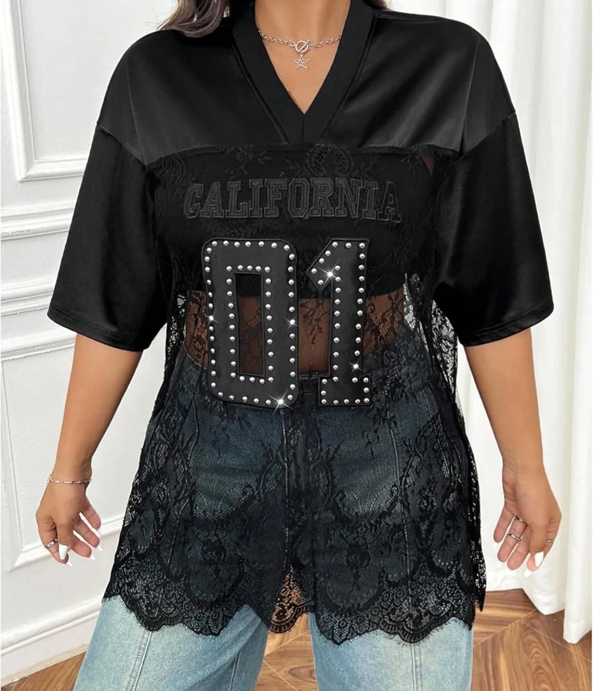 Authentic or California Edge Numbered Lace Sporty Jersey Top