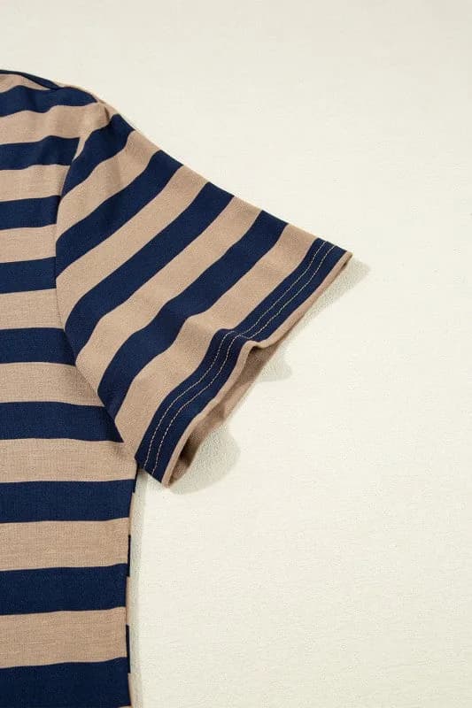 Stripe V-Neck Side Slit Maxi Dress