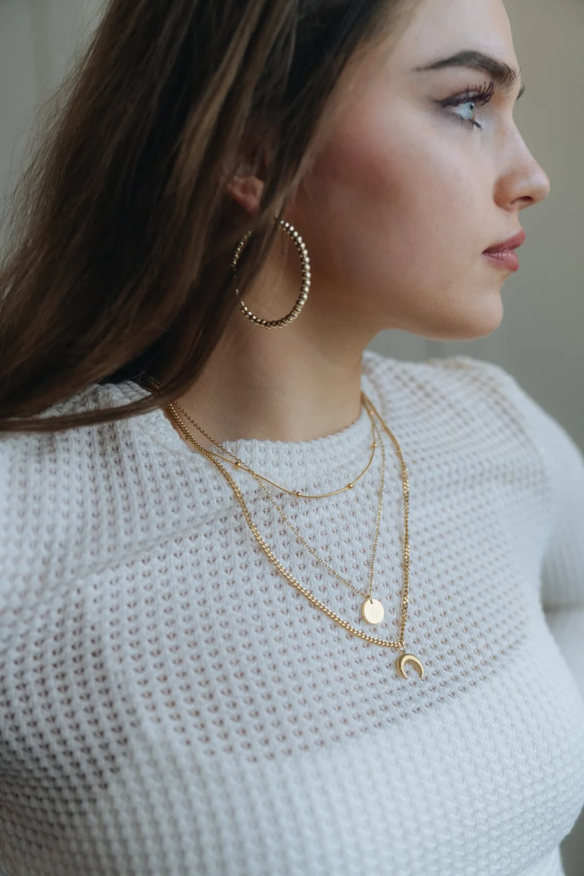 18k Gold Filled Beaded Hoop Earrings Luxus Accessories (40mm)