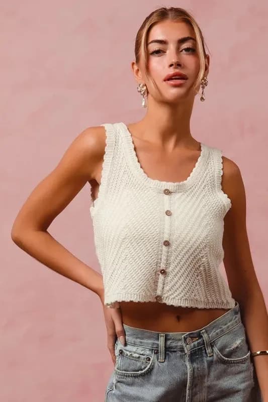 SO ME Chevron Pattern Buttoned Front Lightweight Tank Top