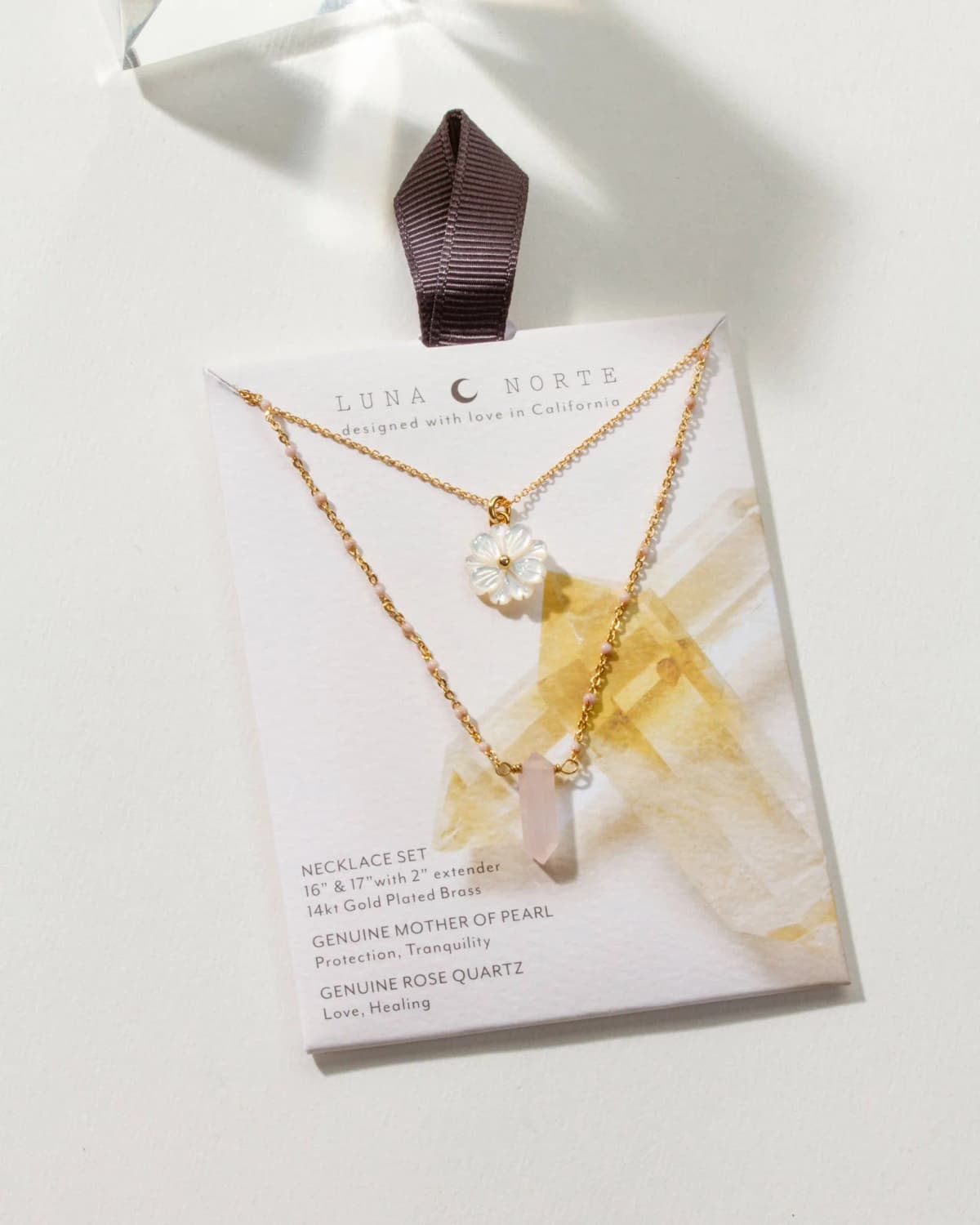 Luna Norte Blooming Crystal Layered Necklace Set- Rose Quartz