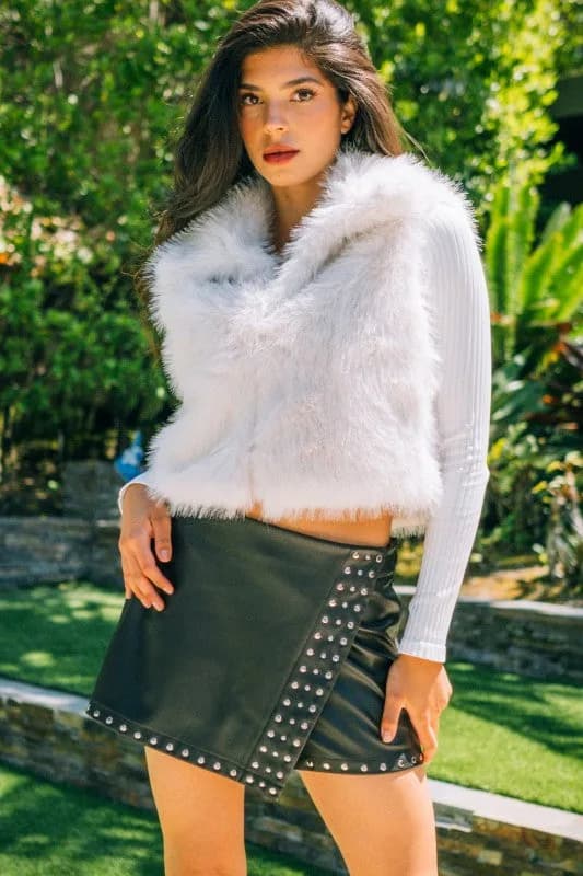 Foxy Faux Fur Crop Vest Gilet Light Beige Restocked!!