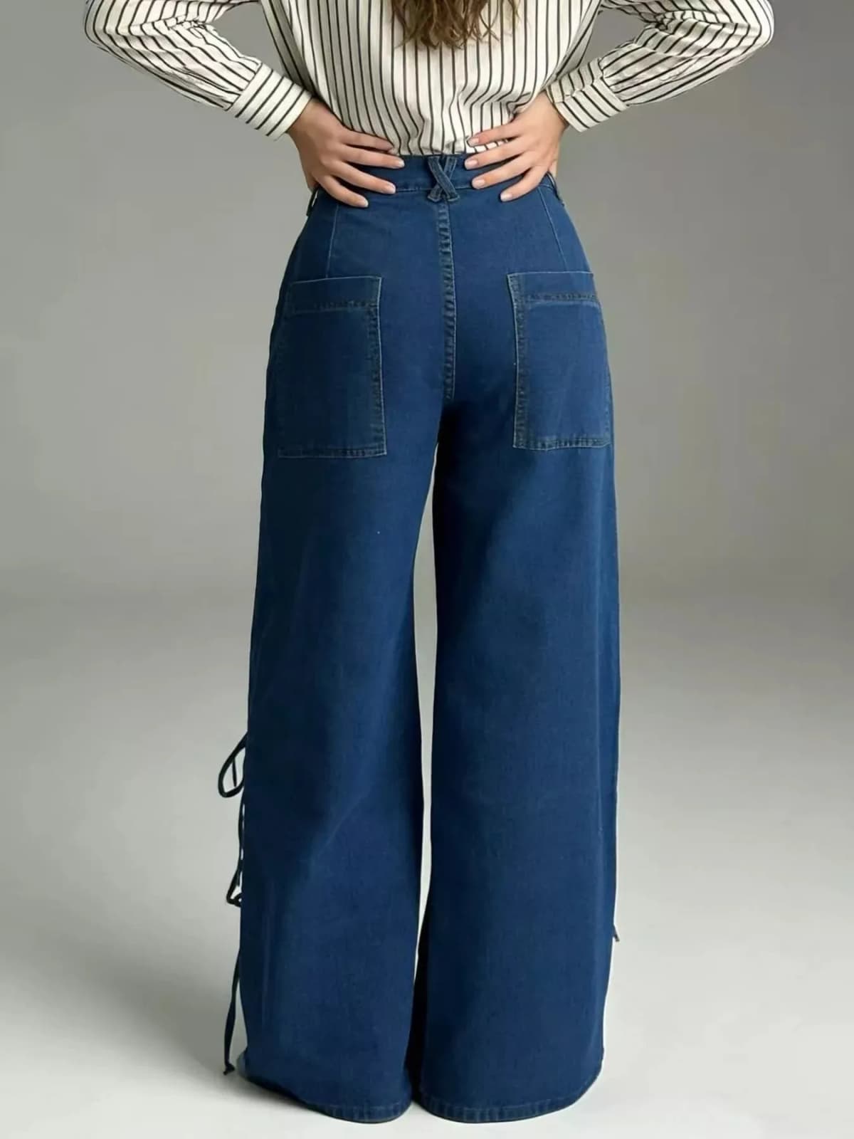 Lace-Up Wide Leg Jeans
