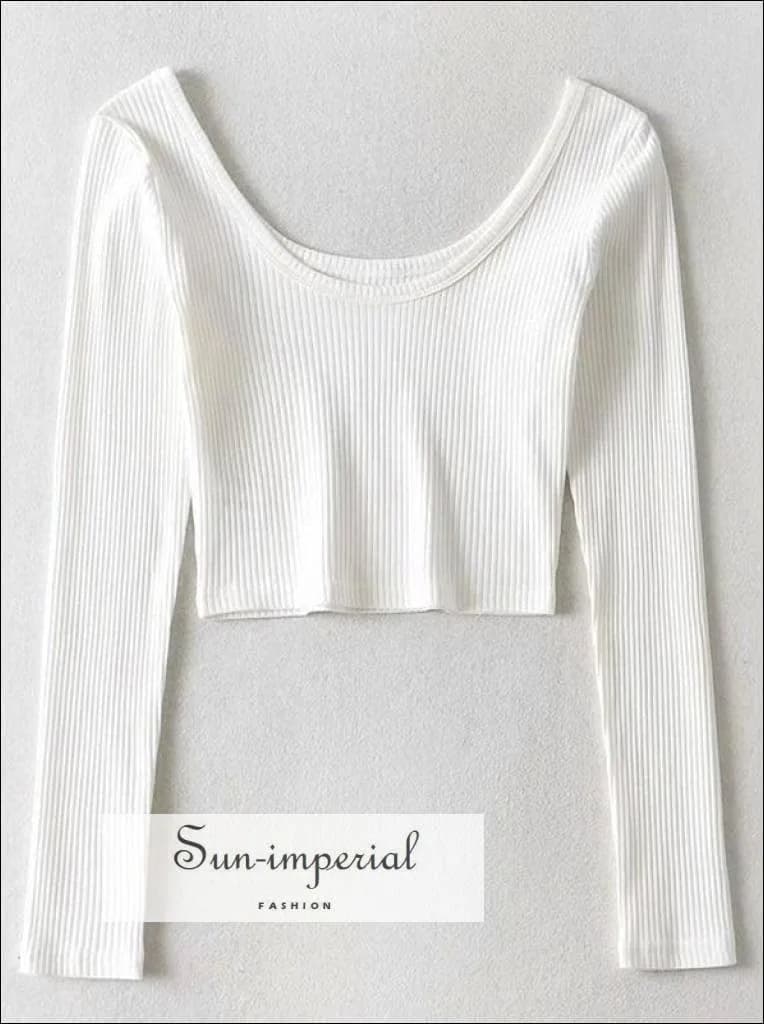 Women Solid Black Scoop Neck Rib Crop TShirt With Low Sun Imperial (Black)