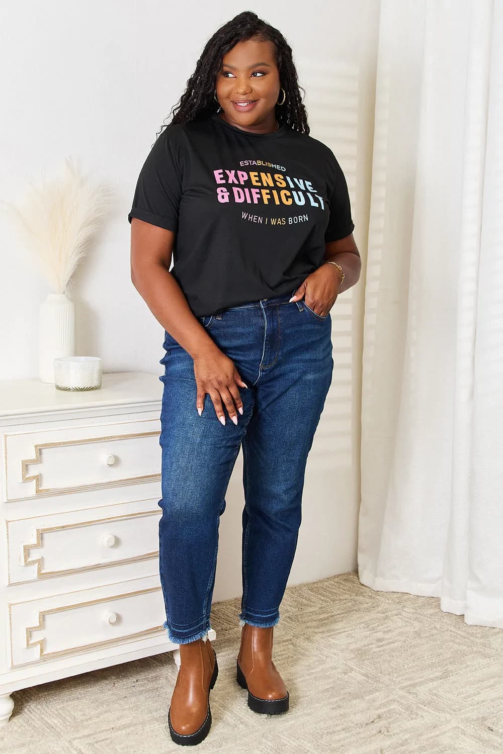 Simply Love Slogan Graphic Cuffed Sleeve Shirt