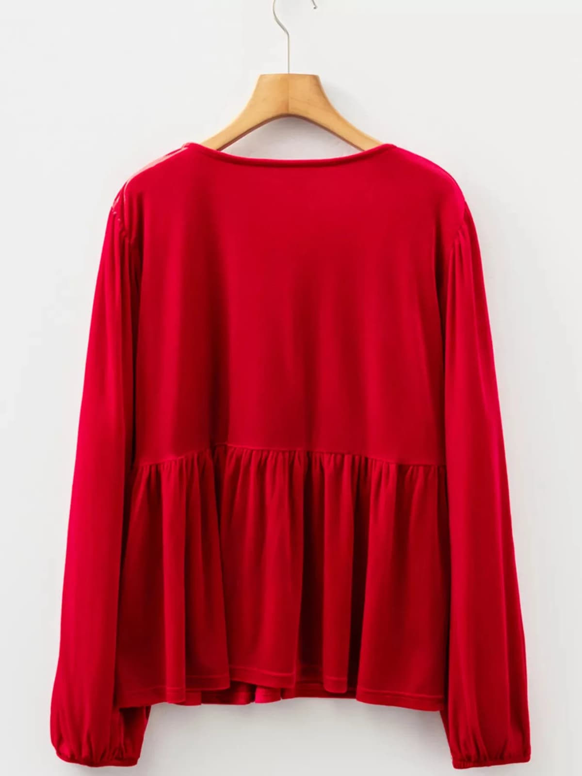 Plus Size Tie Front Velvet Peplum Blouse