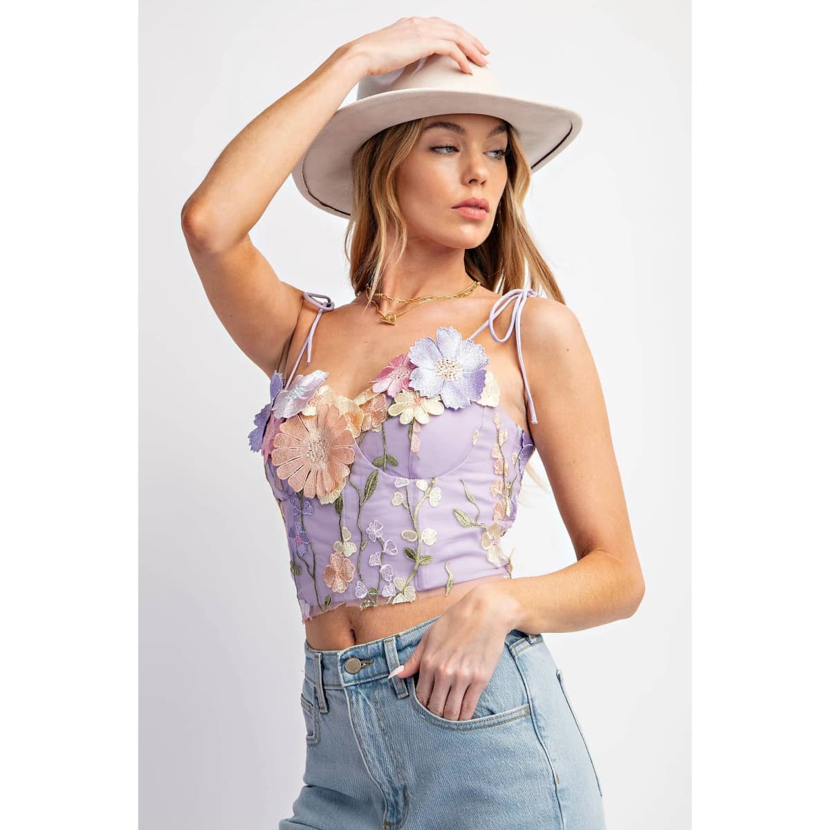 3D Flower Embroidery Tank Top