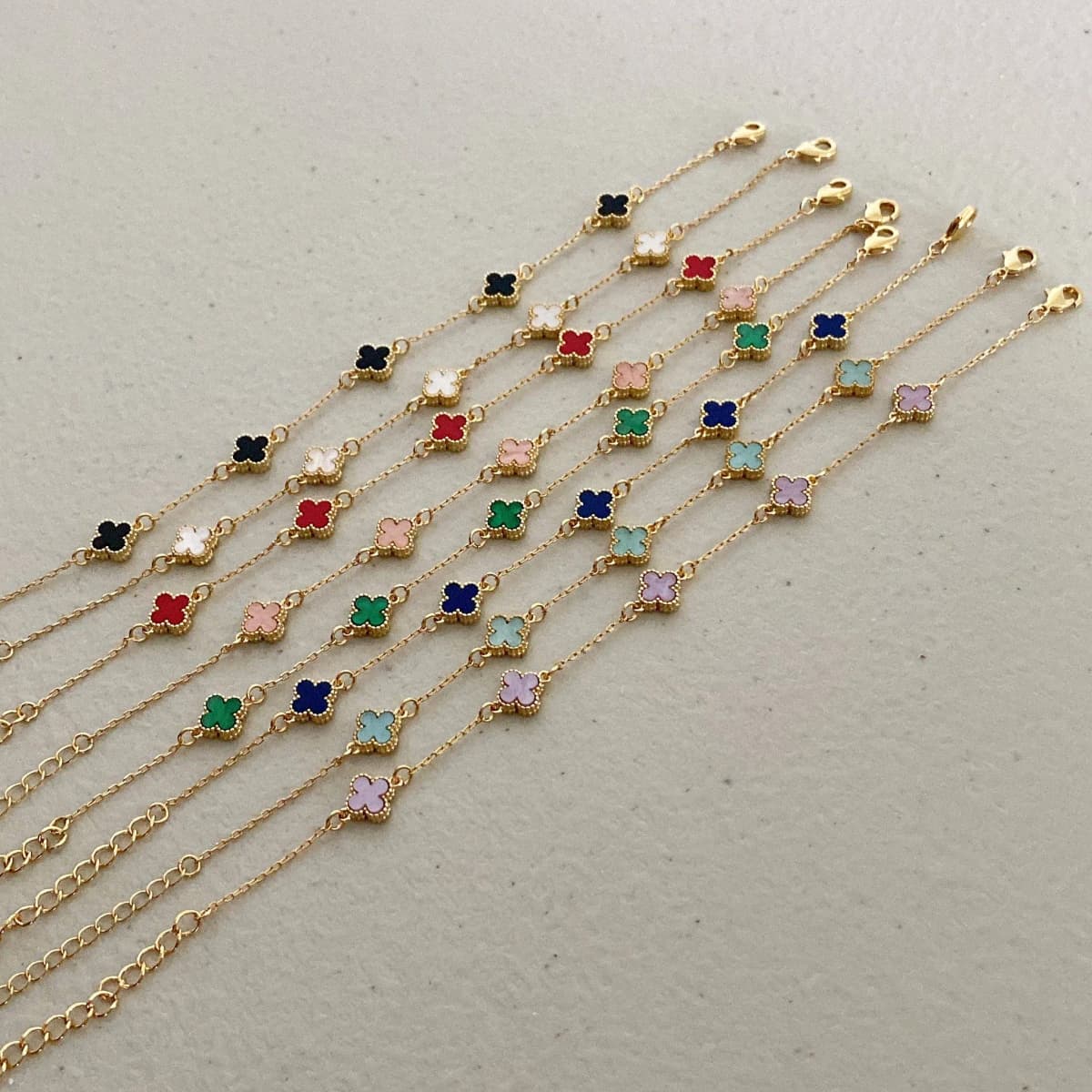 Gold Clover Leaf Mini Bracelet Multiple Colors