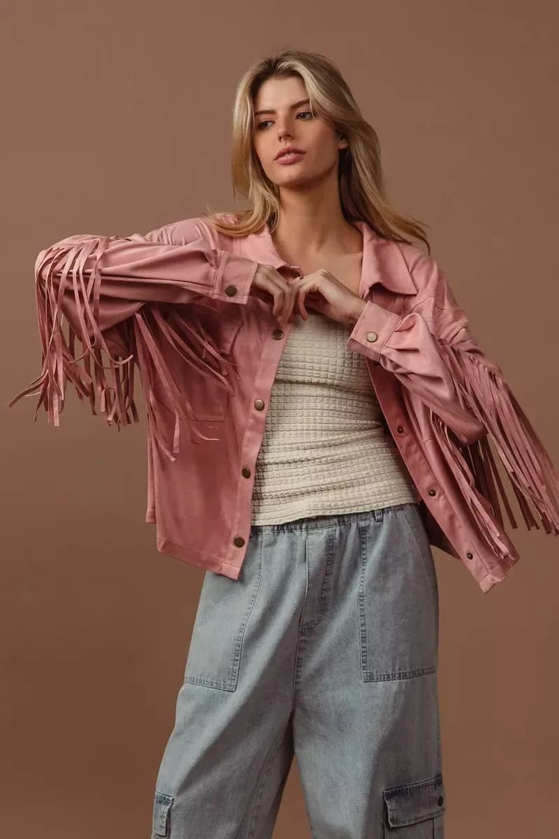 BiBi Suede Fringe Long Sleeve Jacket