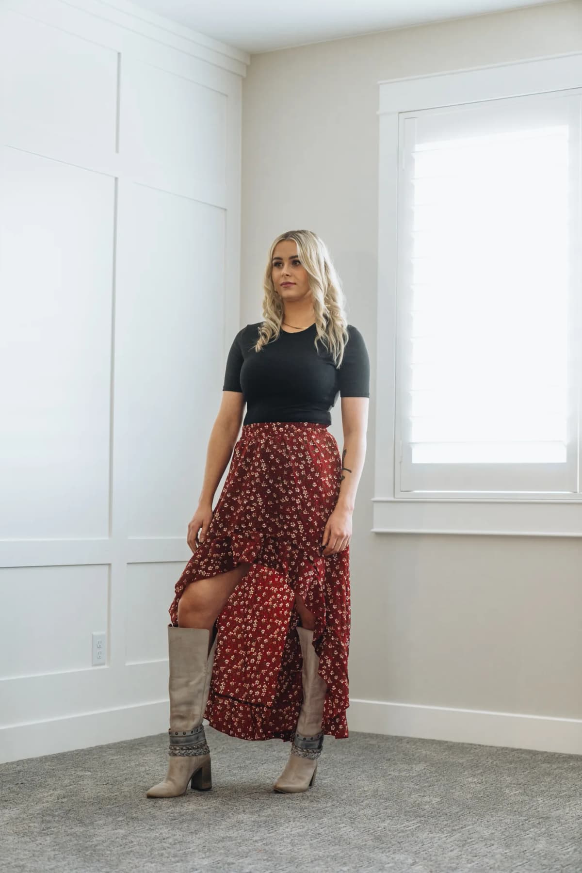 High Waist Floral Print Hi to Low Skirt by Anna Kaci