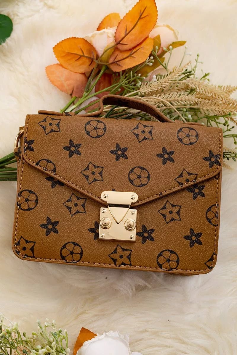 Brown Star Printed Crossbody Purse