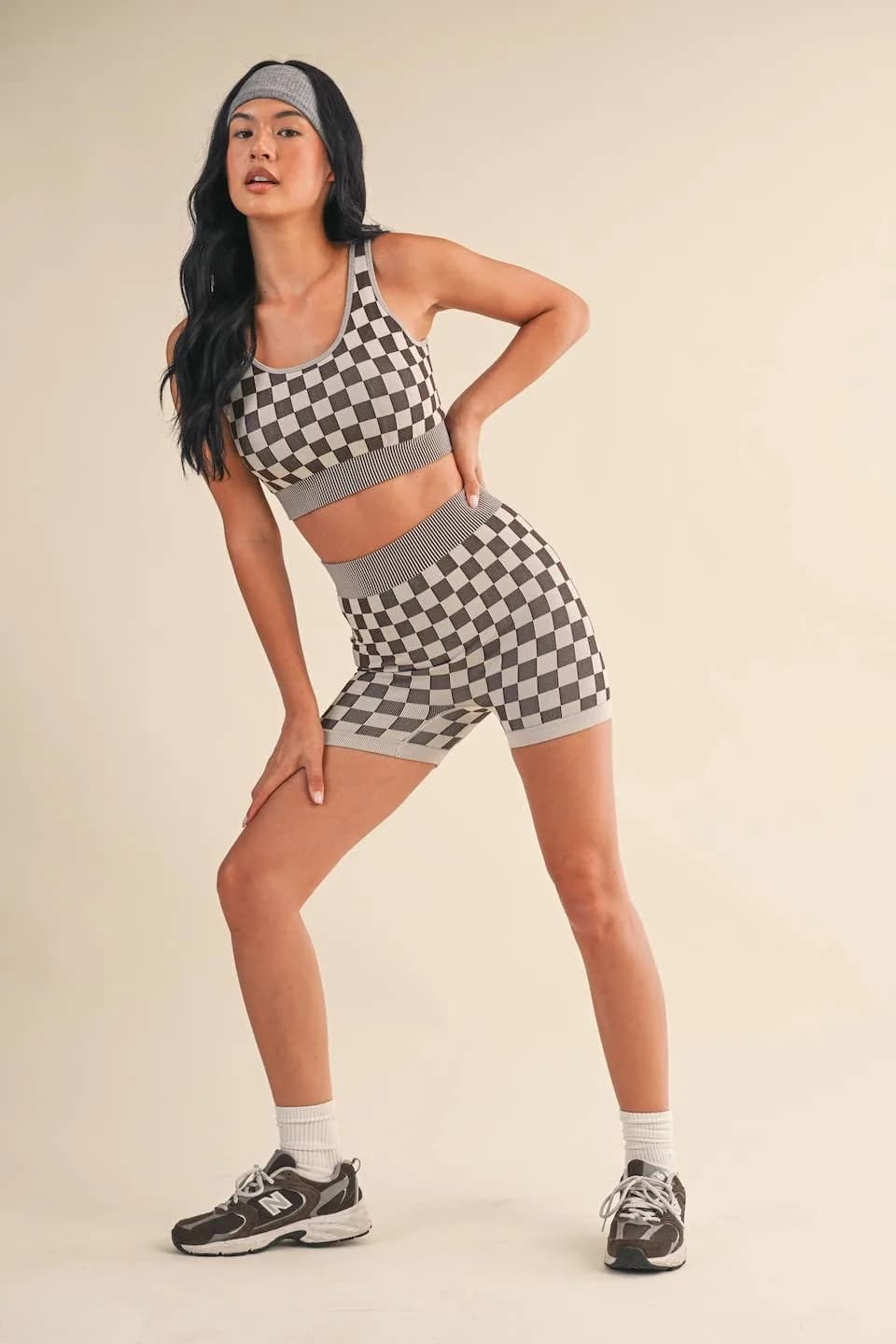 Brown Checkmate Checkered Crop Two Piece Set by Kimberly C