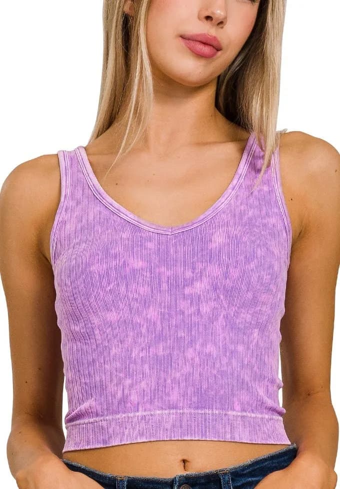 Washed Ribbed Cropped Tank Top Zenana (Camel)