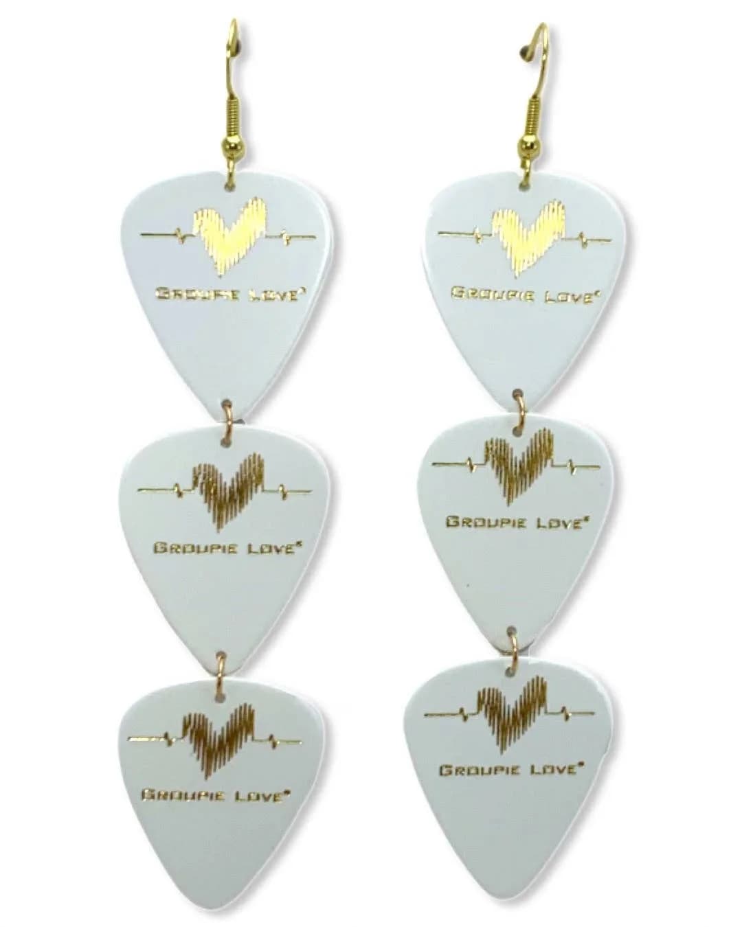 Groupie Love White Gold Triple Guitar Pick Earrings Groupie Love
