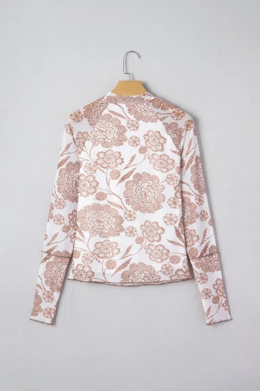 Floral Mesh Thumbhole Long Sleeve Top