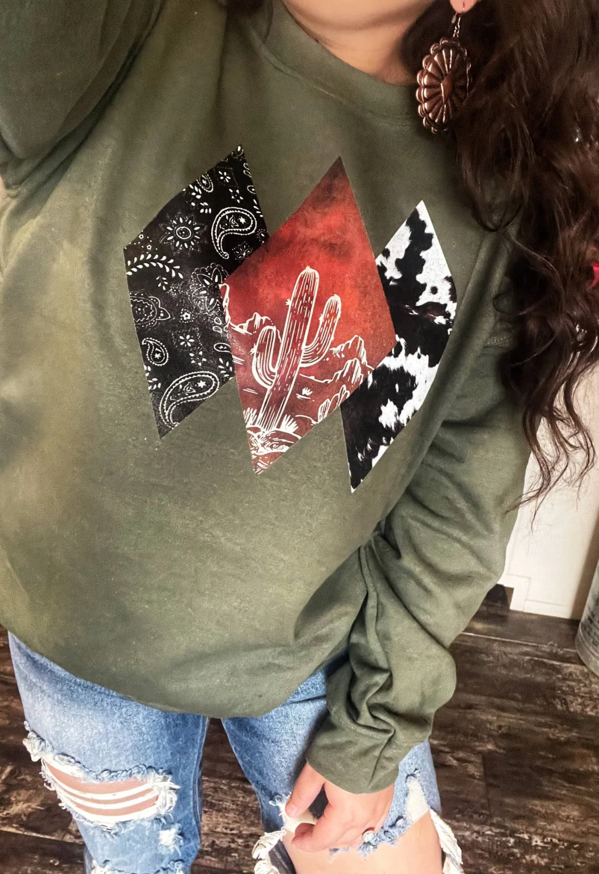 Diamond Cactus Cowhide Sweatshirt by Buckin Barn