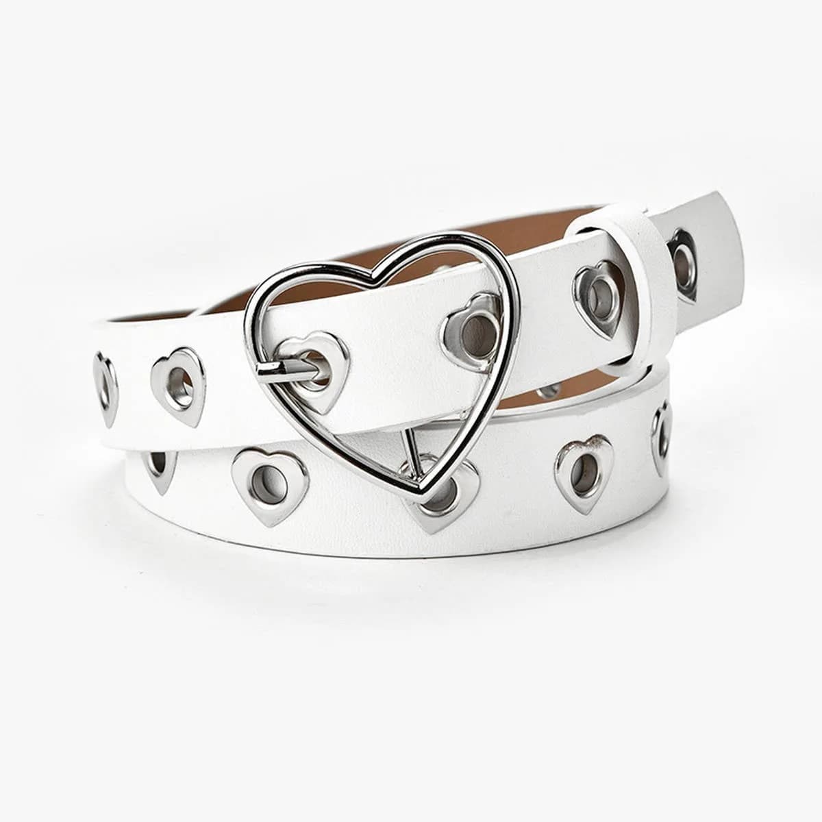 Fashionable Heart Buckle Decorative Belt White