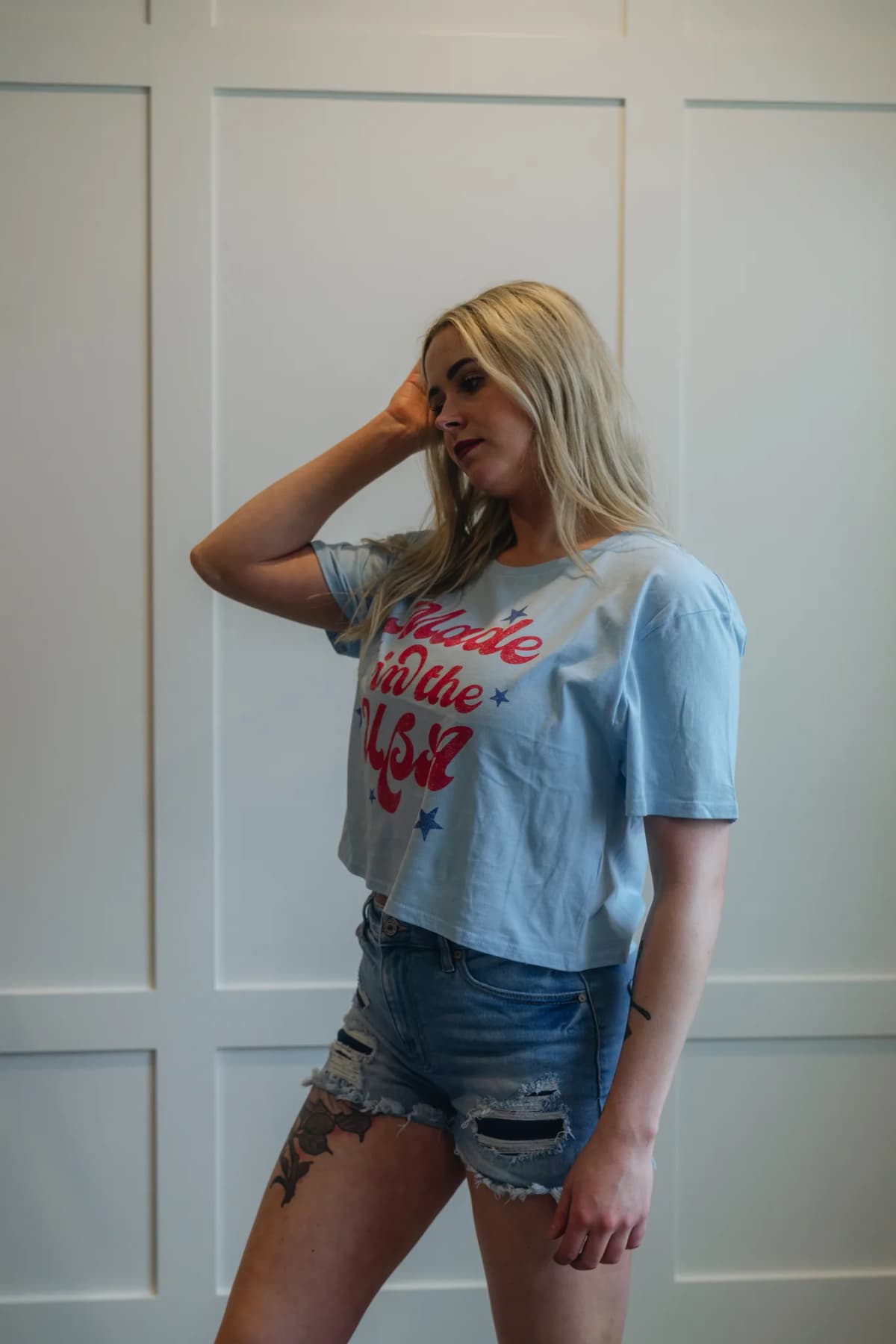 Made in the USA Crop T Shirt Blue