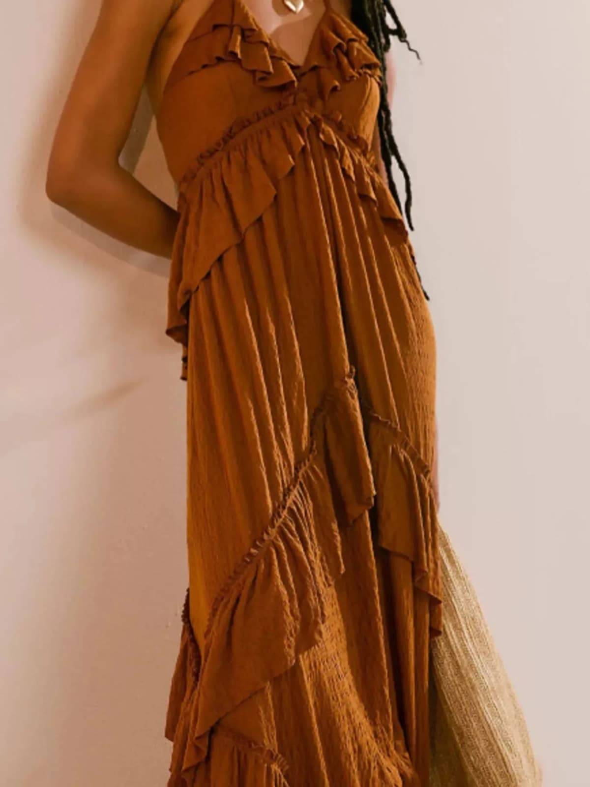 Ruffled Halter Neck Maxi Dress in Multiple Colors