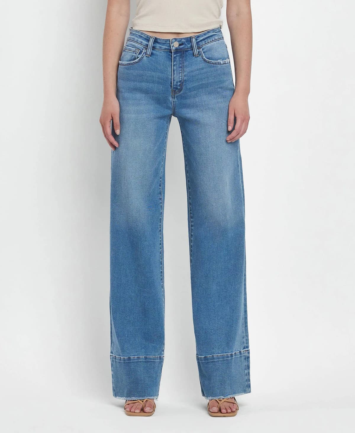 Olivia Legitimate High Rise Raw Hem Wide A Line Jeans Vervet by Flying Monkey