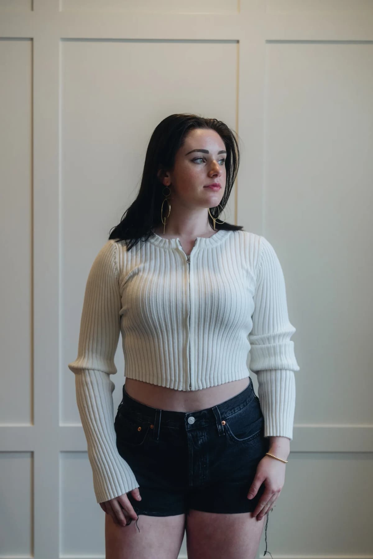 Ribbed Knitted Cardigan with Zipper