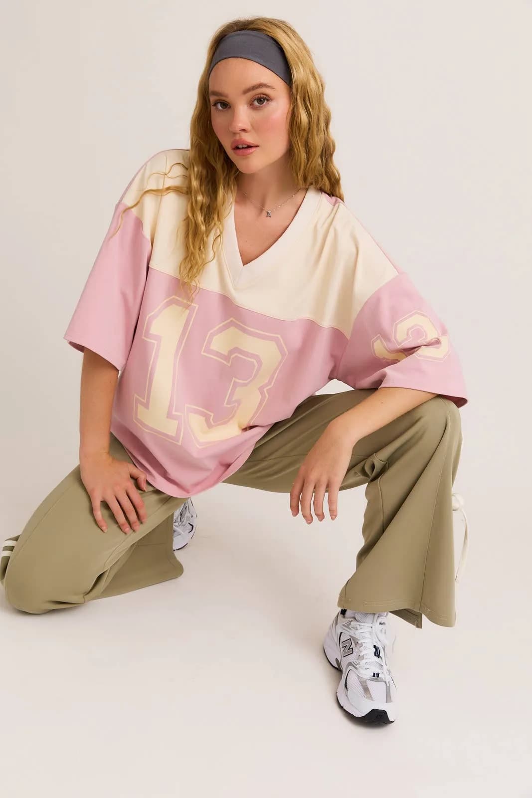 Short Sleeve Number 13 V Neck Oversized Jersey Tee Multiple colors