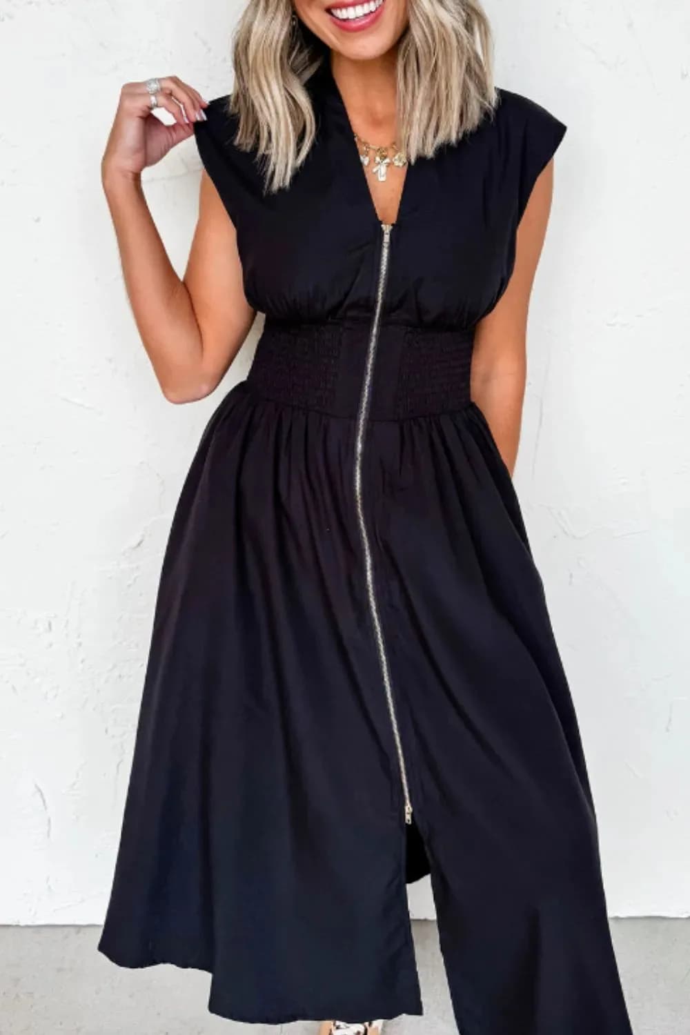 Sleeveless Zip-Front Maxi Dress