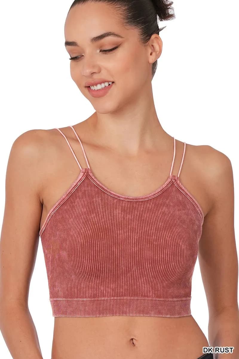 Washed Ribbed Seamless Double Strap Brami Zenana (Dk Rust)