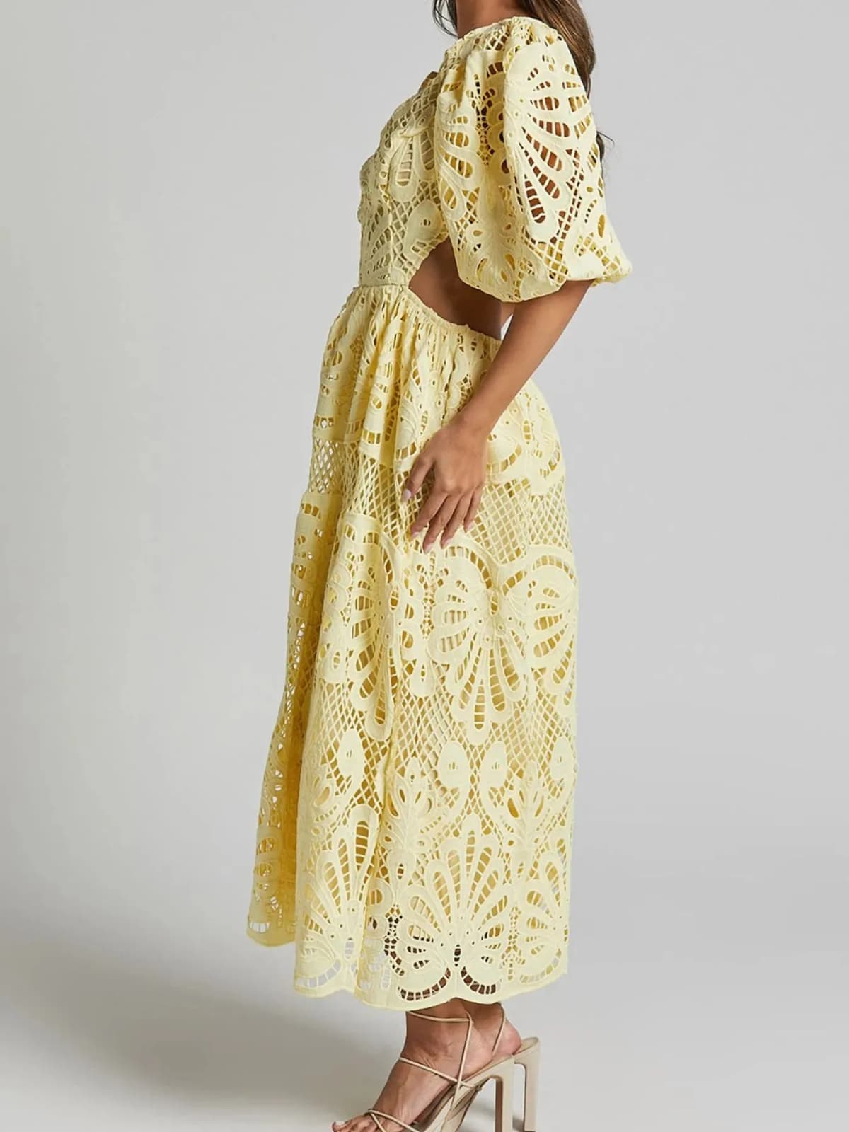 Cutout Back Lace Crochet V-Neck Dress Multiple Colors
