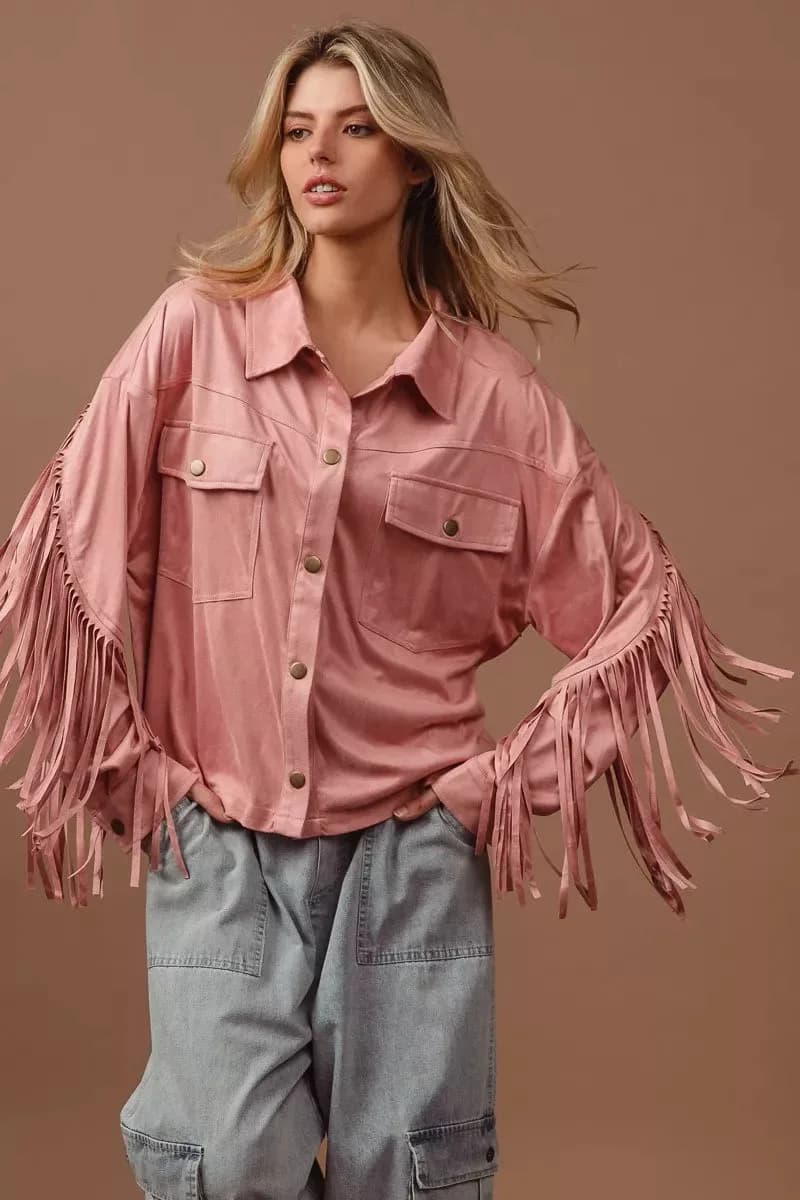 BiBi Suede Fringe Long Sleeve Jacket