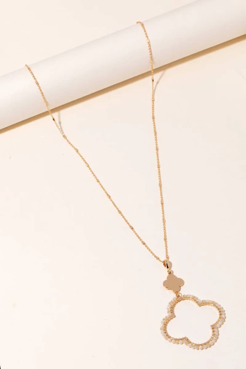 Beaded Clover Pendant Long Chain Necklace Anarchy Street (Pink)