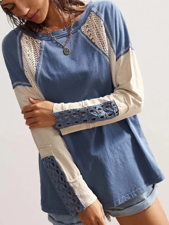 Lace Detail Tie Sleeve Shirt