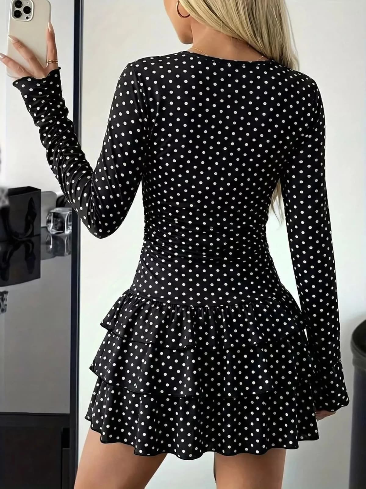 Long Sleeve Ruffled Hem Mini Dress