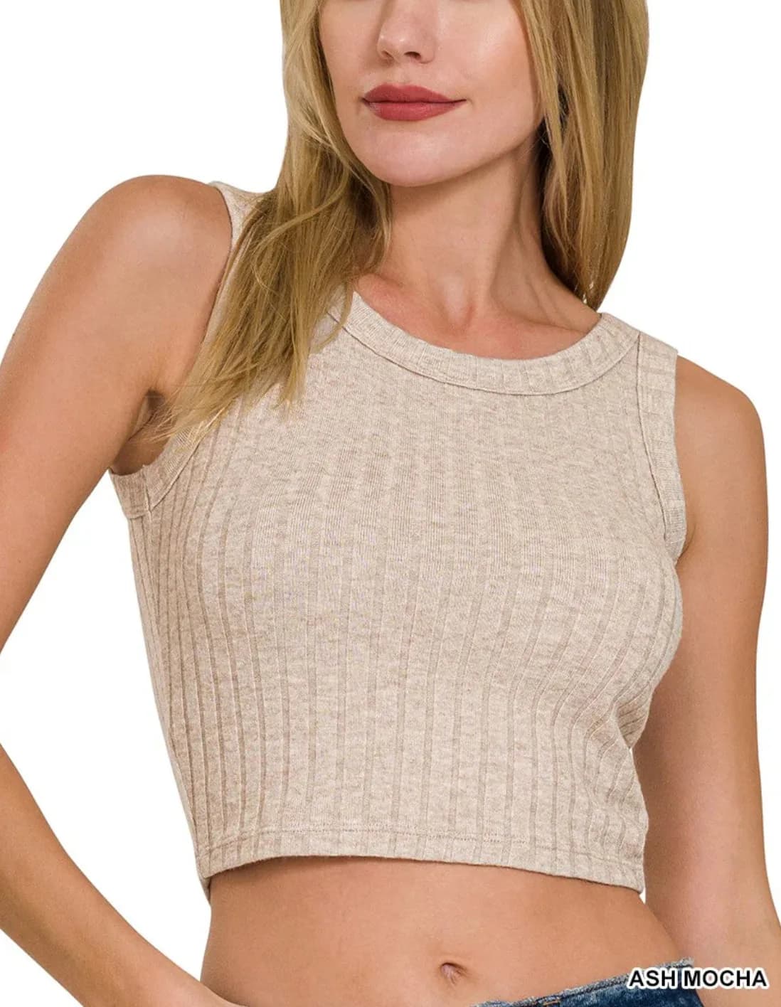 Zenana Ribbed Tank Crop Top (Black)