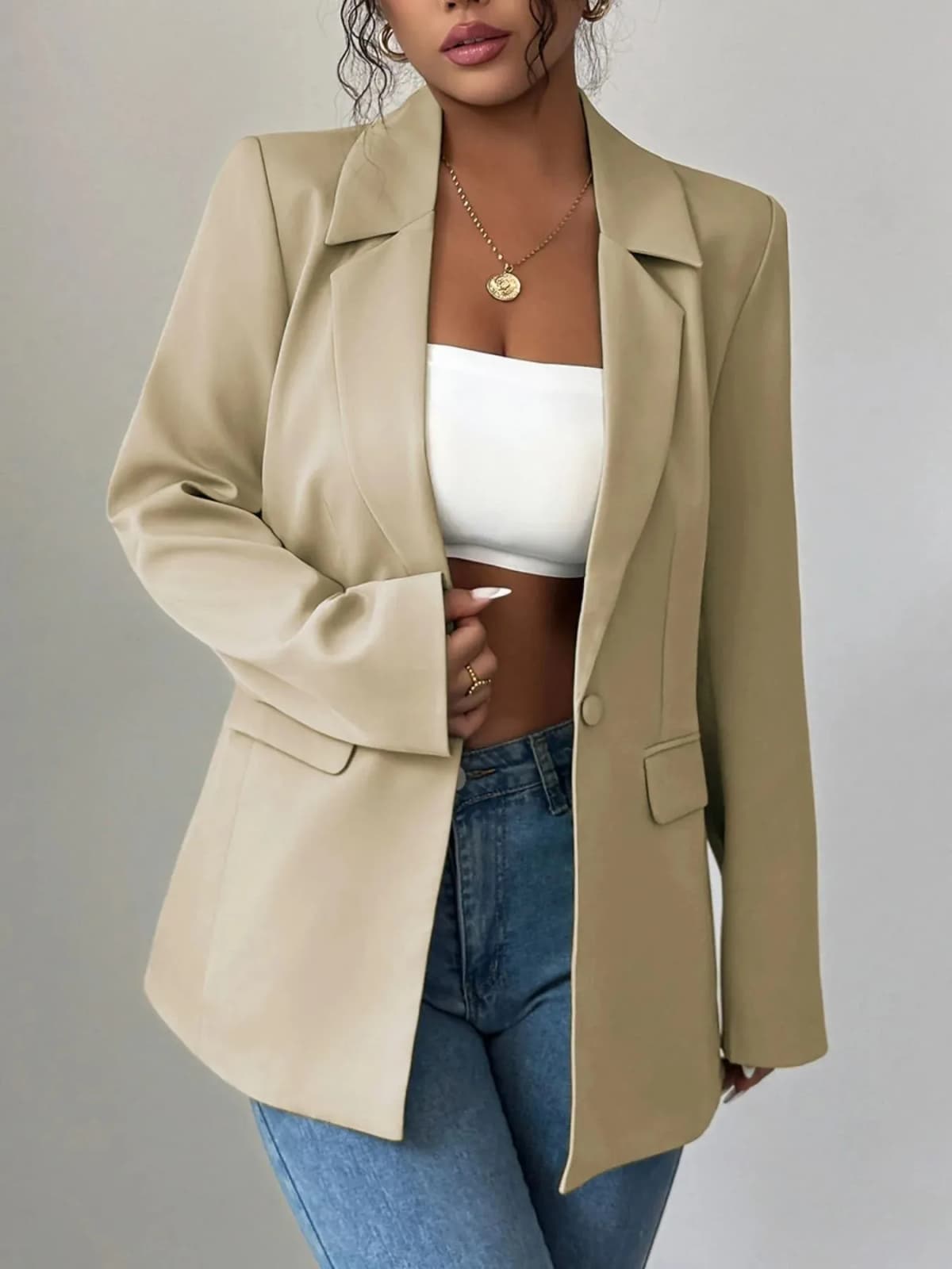 One Button Lapel Collar Blazer in Multiple Colors