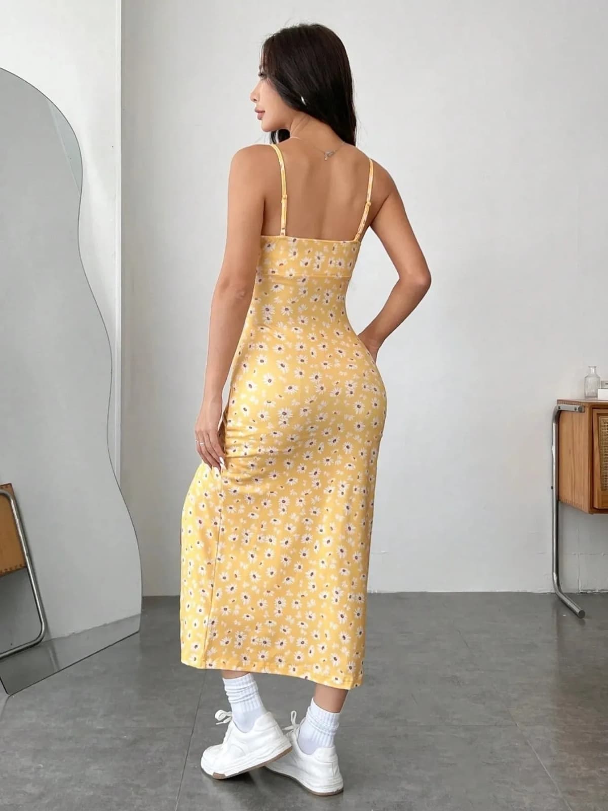Slit Bodice Midi Cami Dress