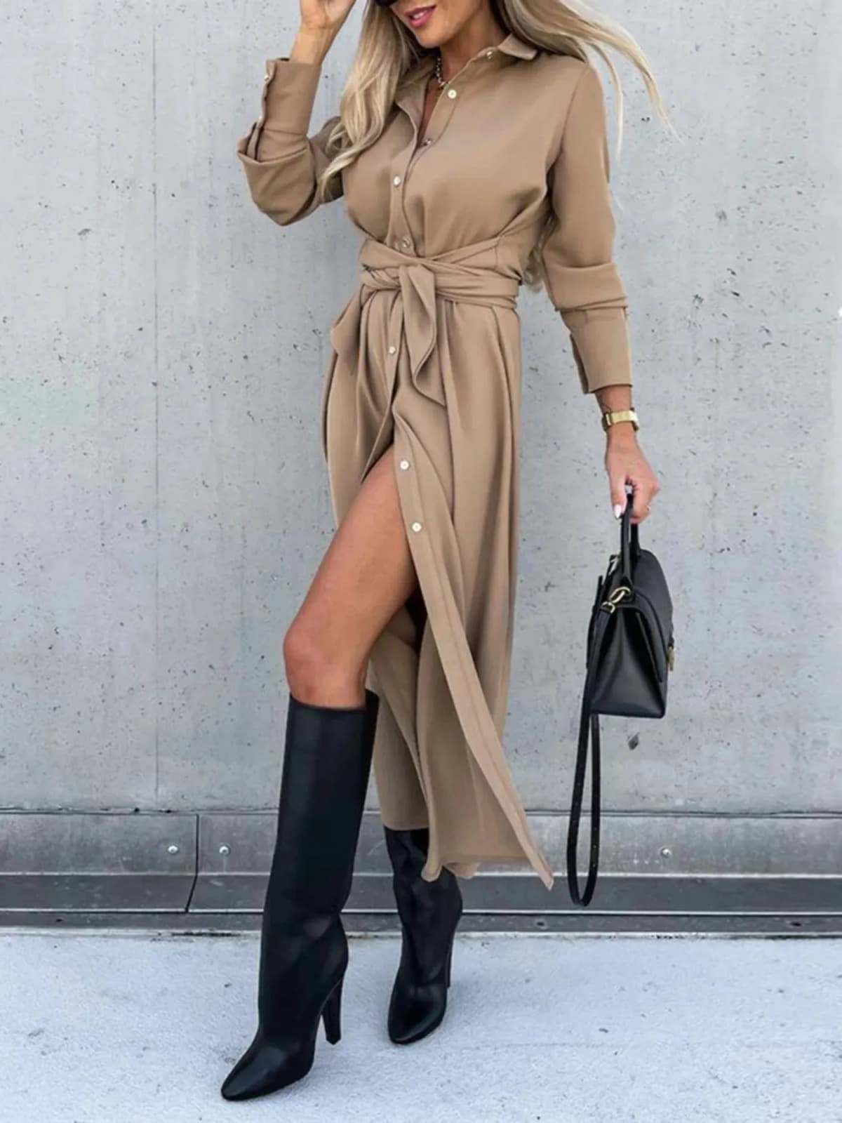 Button Front Long Sleeve Shirt Dress in Multiple Colors