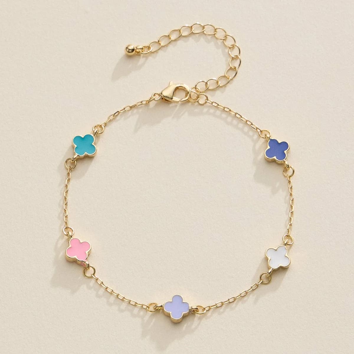 Gold Clover Charm Bracelet – Elegant Dainty Chain with Enamel Accents