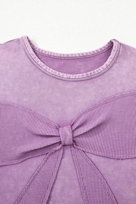 Solid Bow Patchwork Mineral Wash Sweatshirt