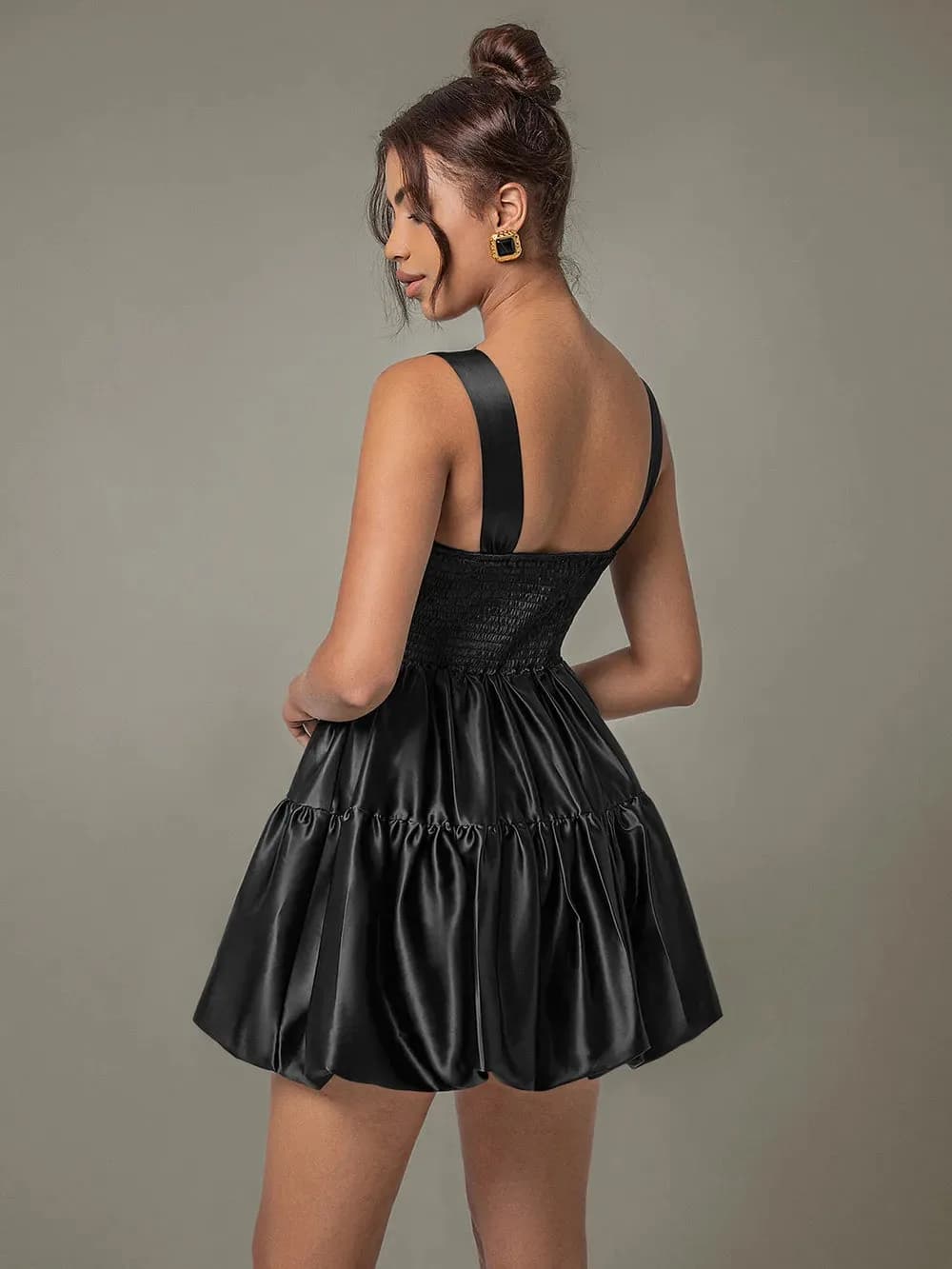 Ruched Square Neck Wide Strap Mini Dress