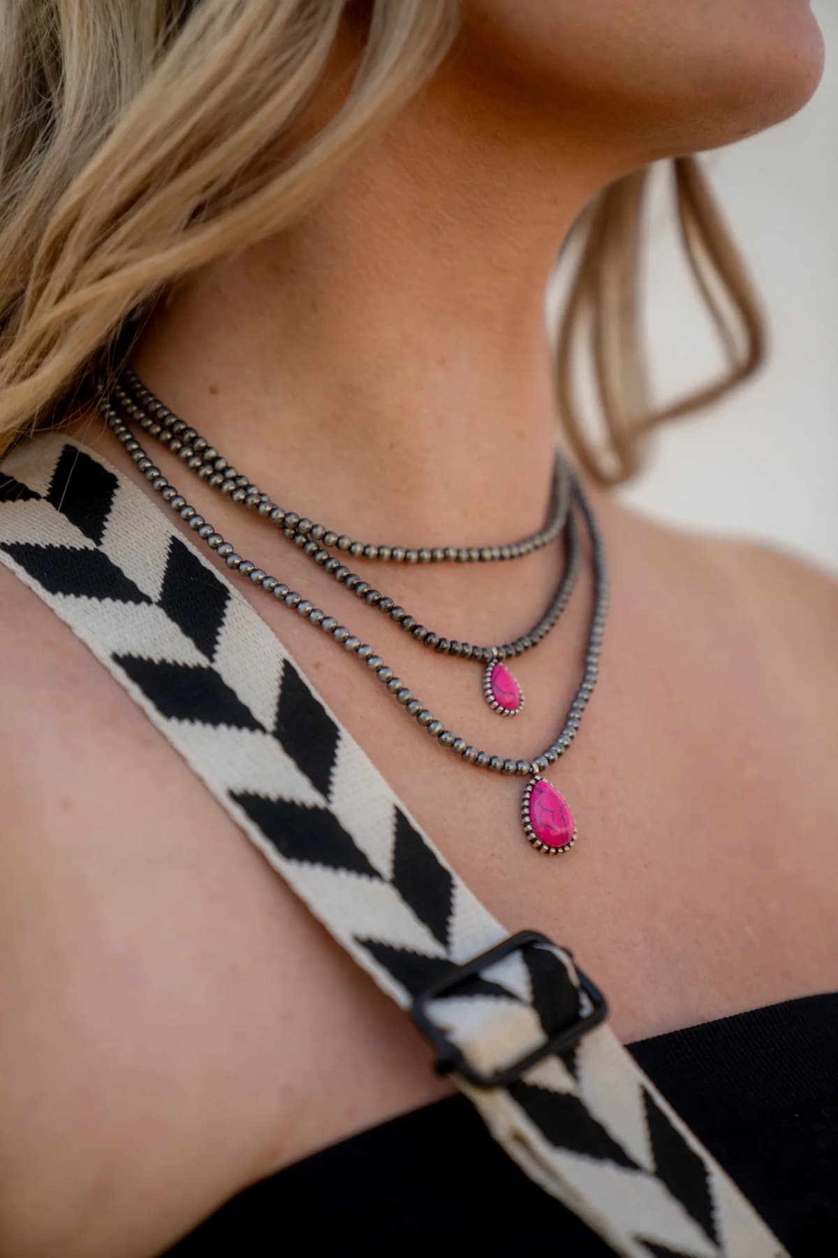 Multi Layered Necklace Navajo Bead Semi Stone Necklace by Boho Ranch