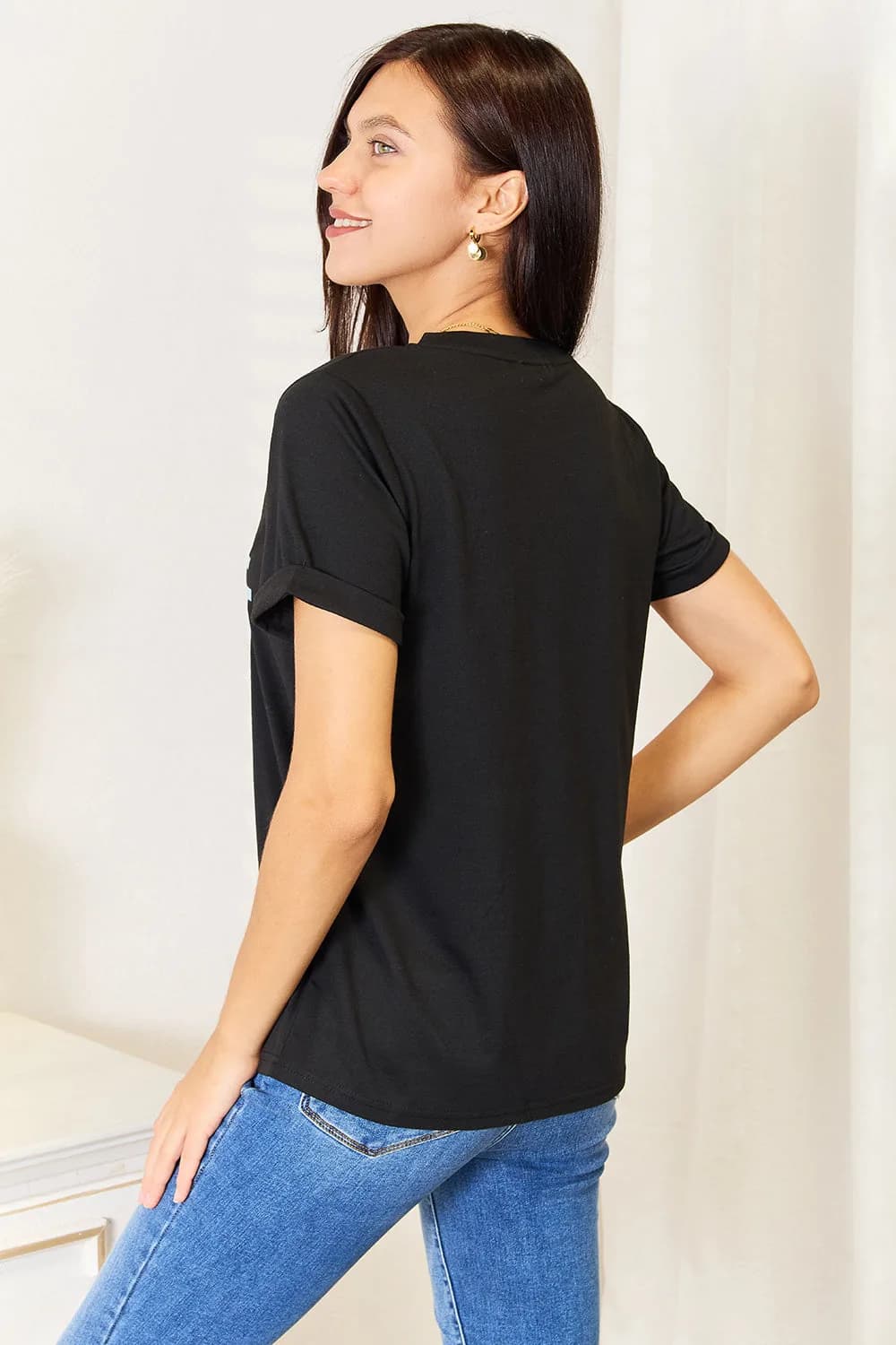 Simply Love Slogan Graphic Cuffed Sleeve Shirt
