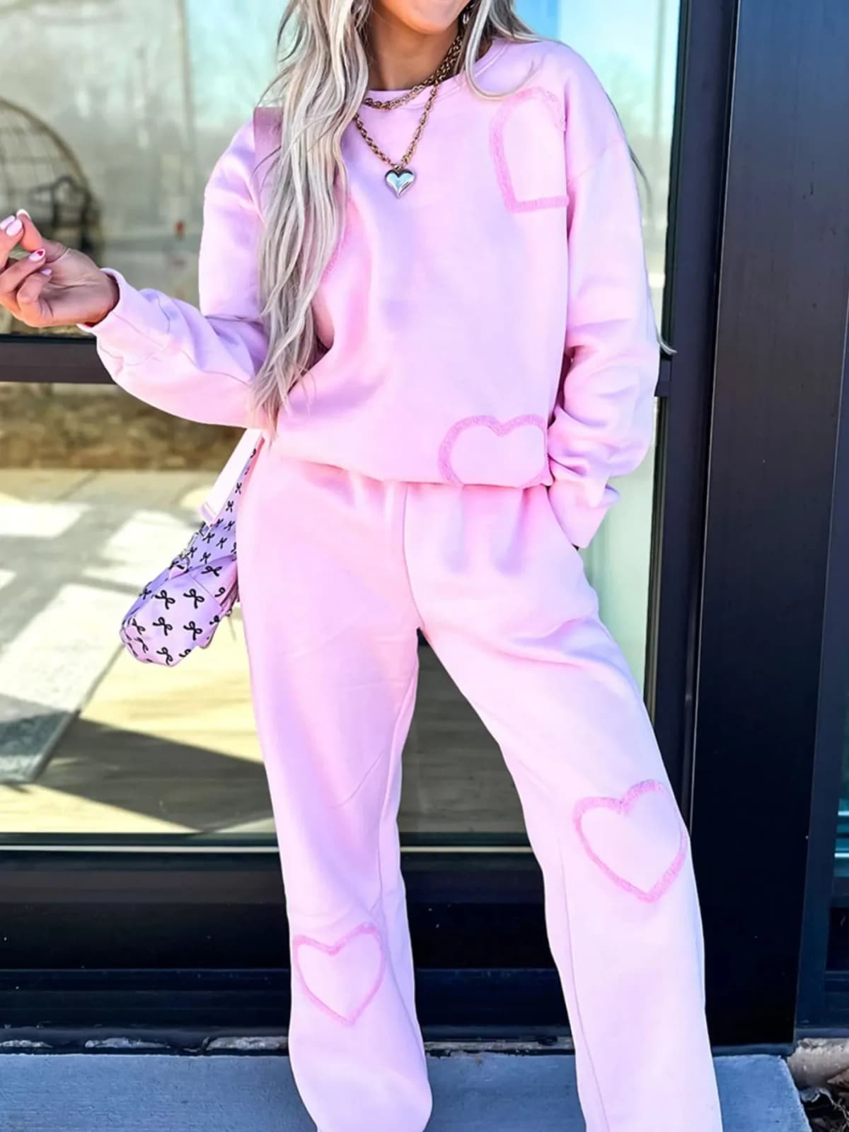 Round Neck Heart Top and Pants Set