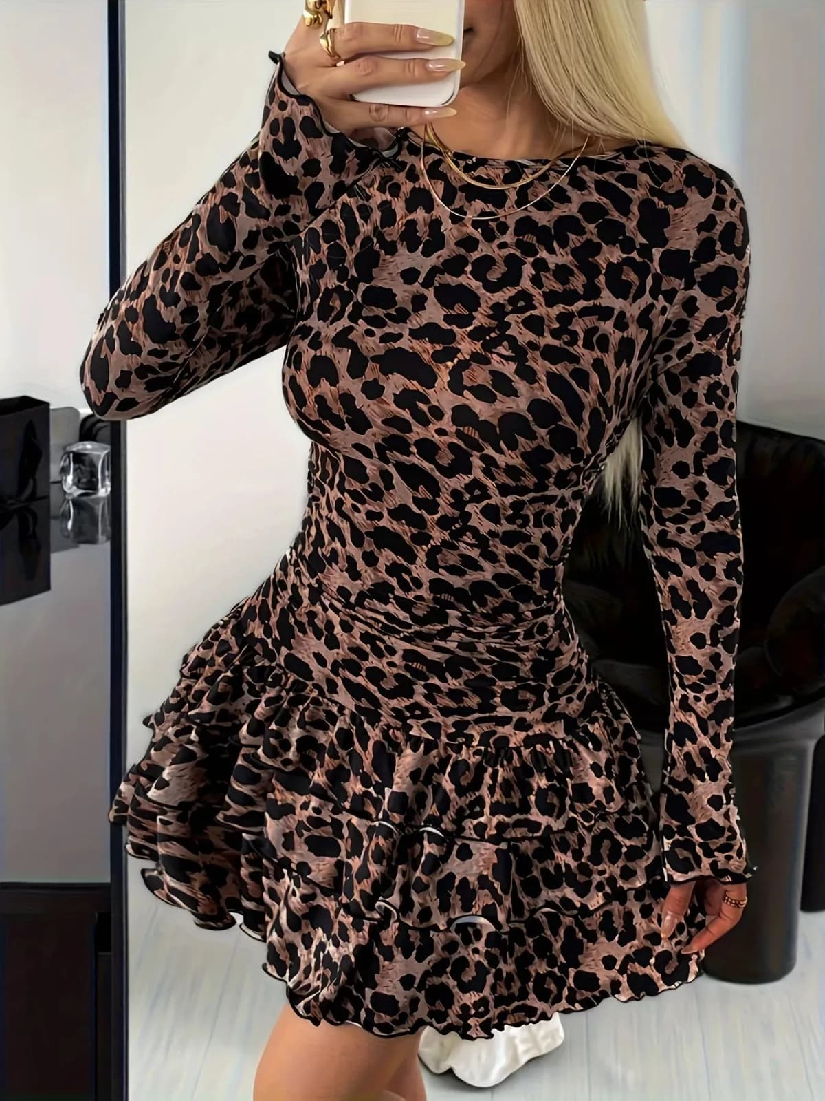 Long Sleeve Ruffled Hem Mini Dress
