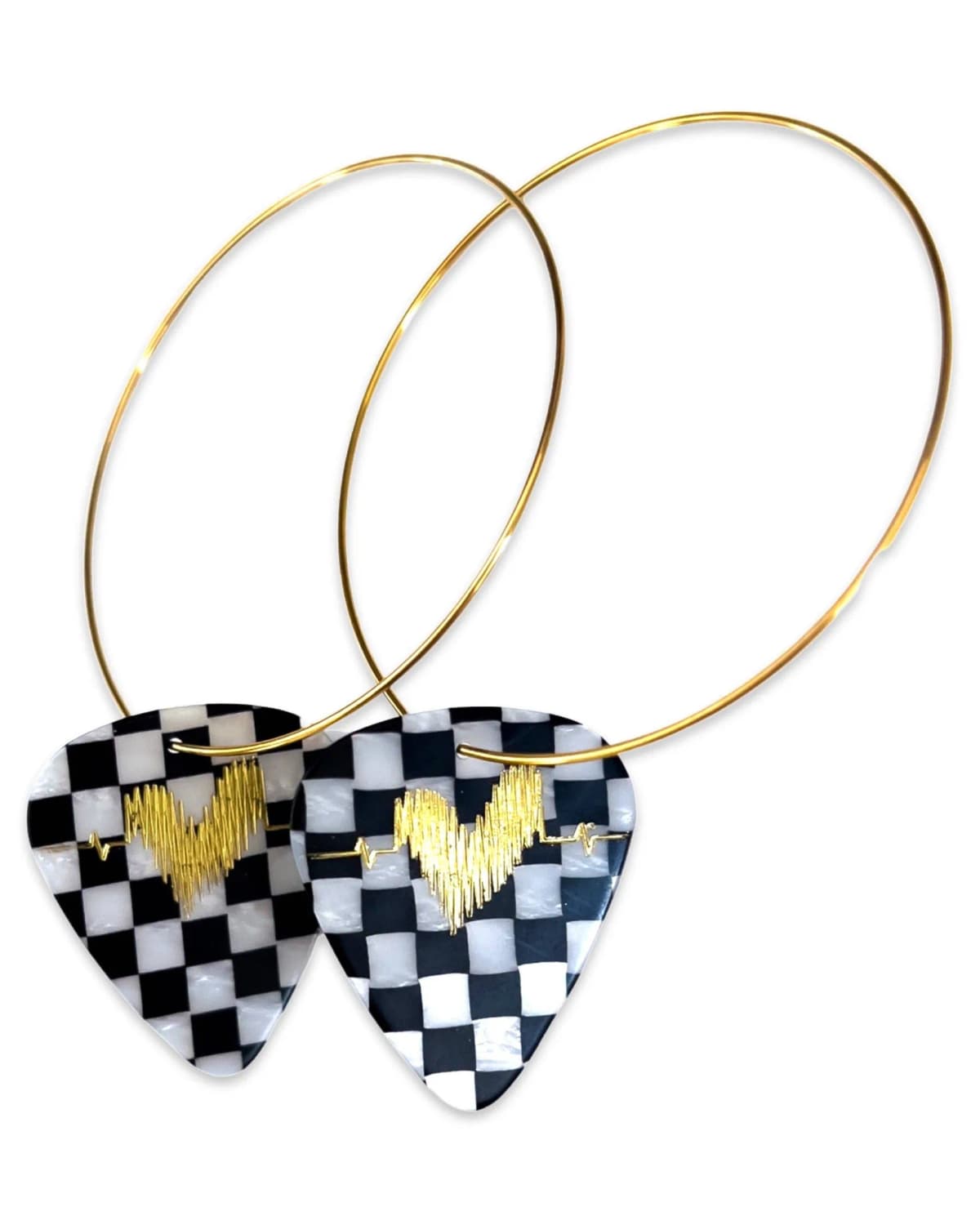 Groupie Love Checkerboard Single Guitar Pick Hoop Earrings