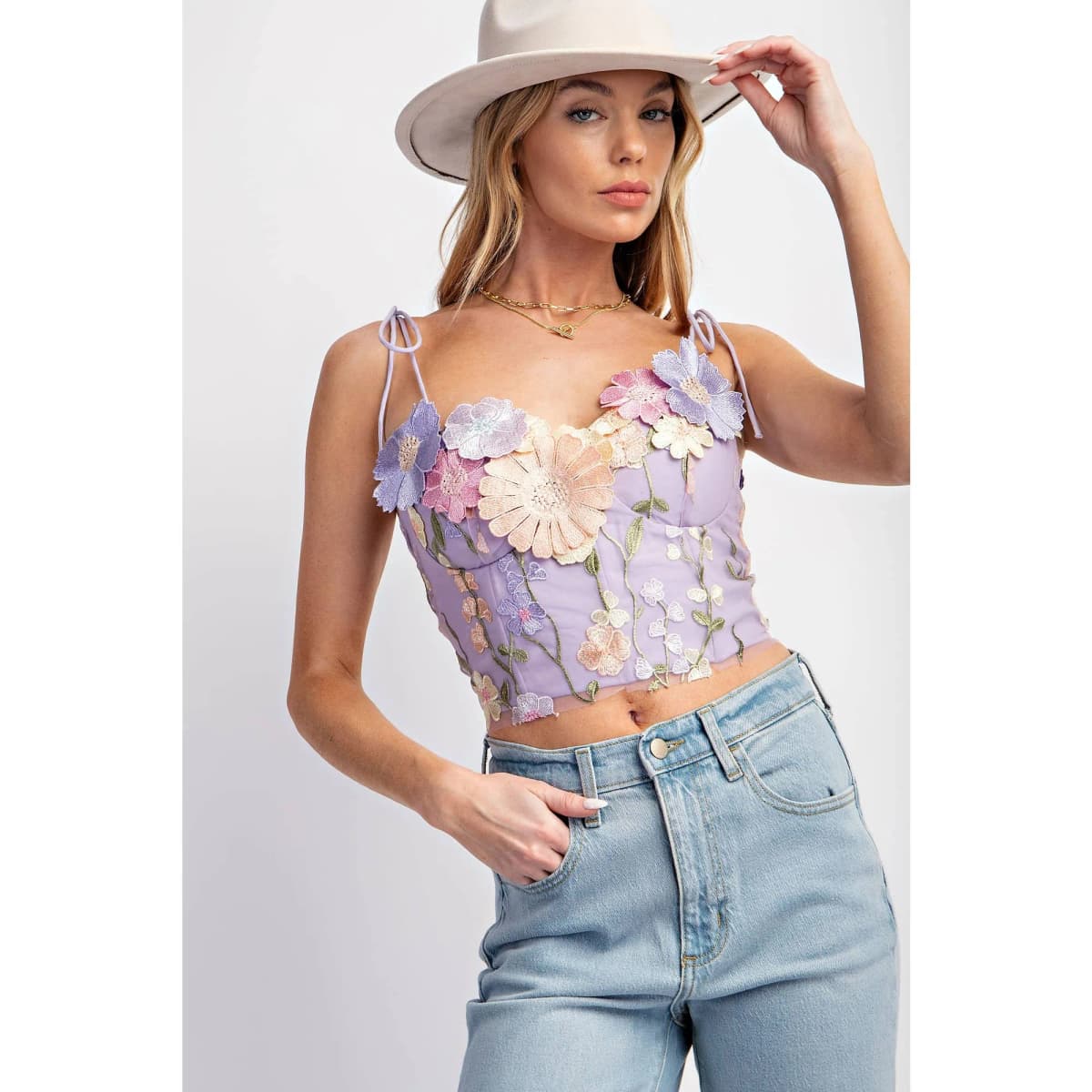 3D Flower Embroidery Tank Top